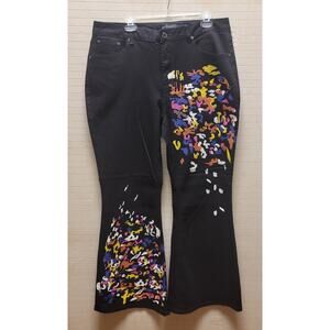 Ashley Stewart black Women's Size 16 painted graffiti Flare jeans pants